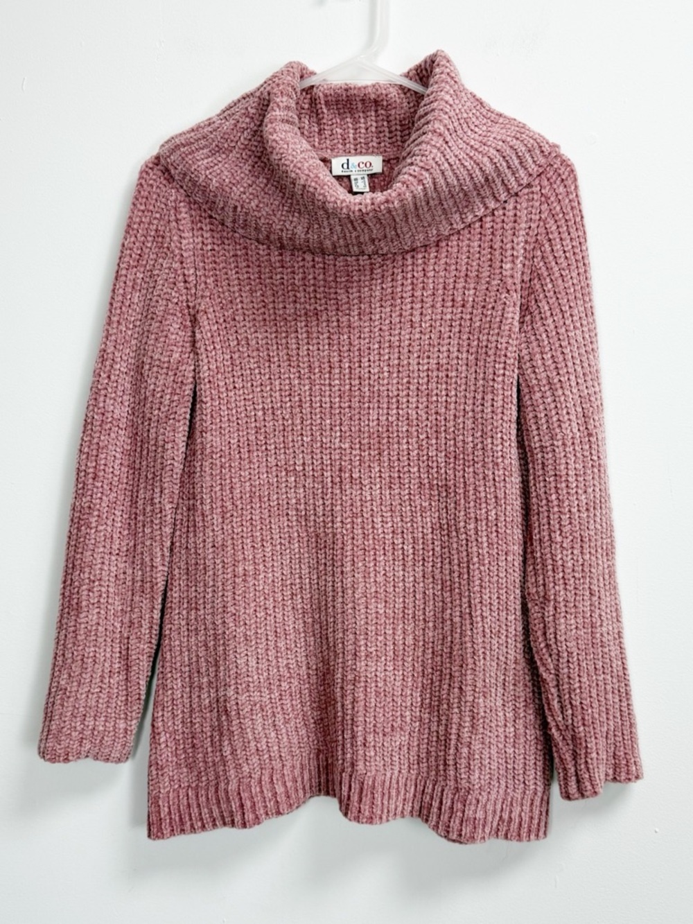 D&Co Cowl Neck Chenille Sweater Womens XS Pink Pullover Knit Long Sleeve
